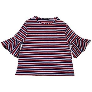 Nasty Gal Red Striped Flutter Sleeve Top EUC